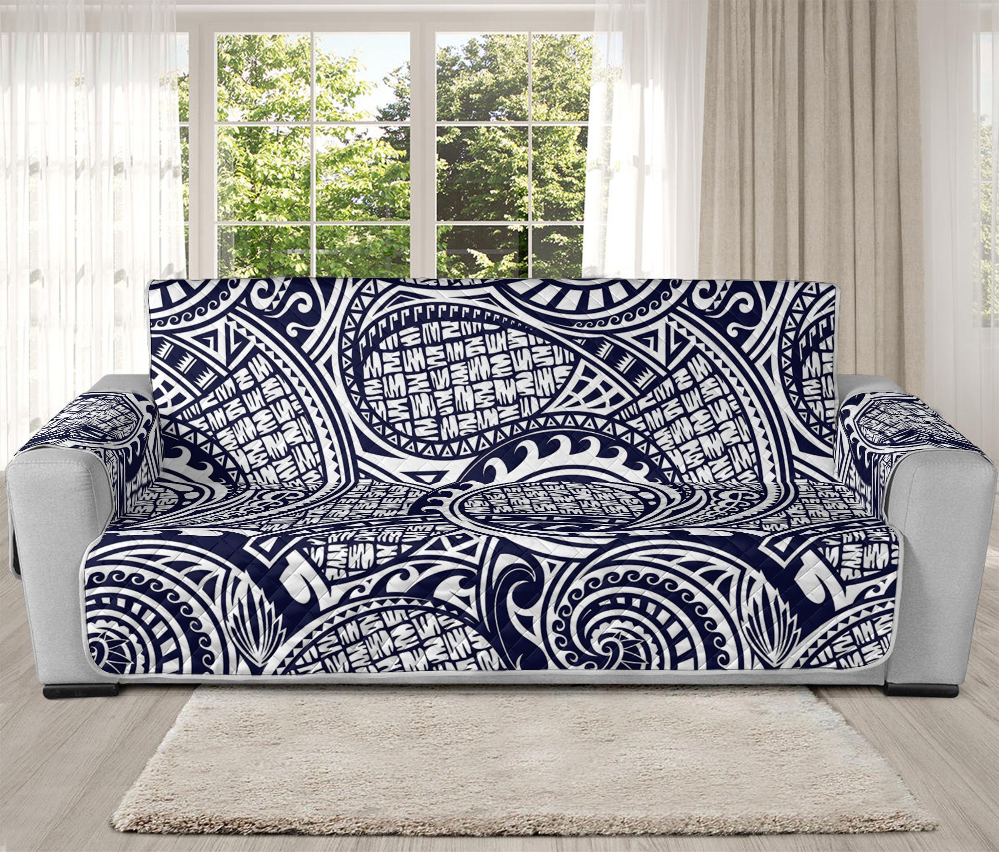 Blue Maori Polynesian Tribal Print Oversized Sofa Protector