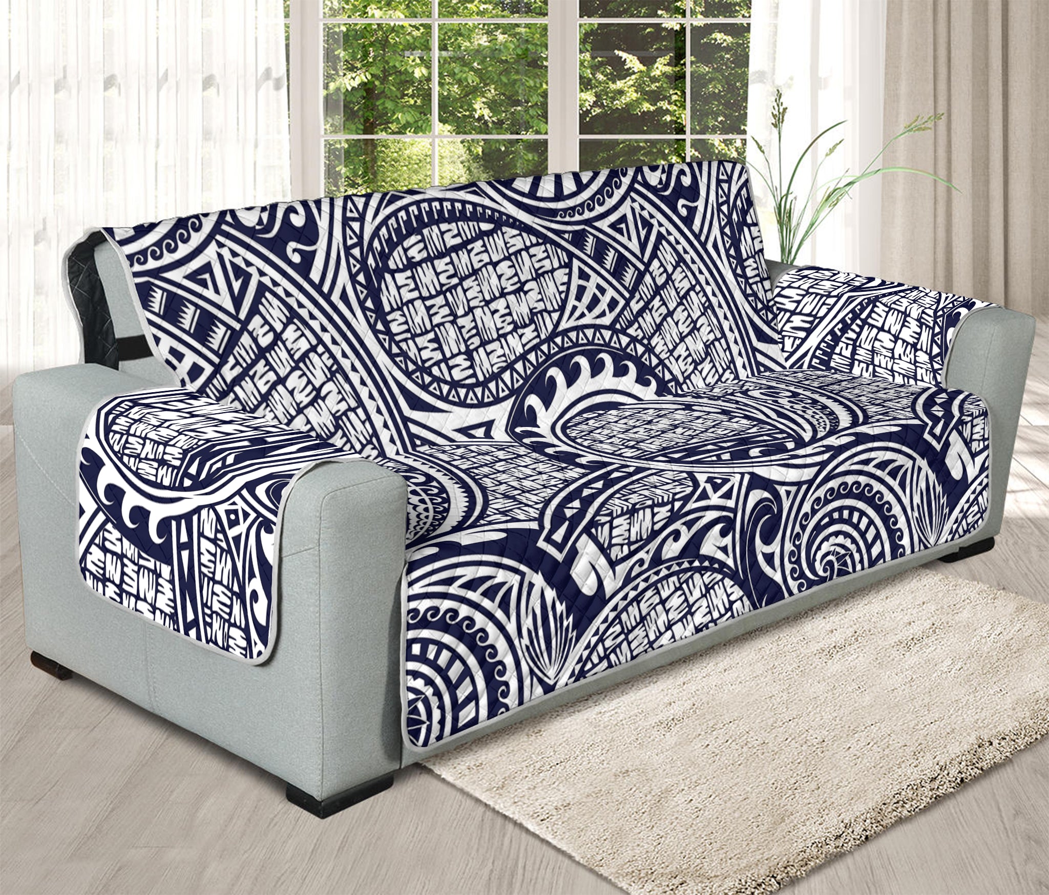 Blue Maori Polynesian Tribal Print Oversized Sofa Protector