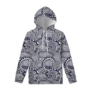 Blue Maori Polynesian Tribal Print Pullover Hoodie