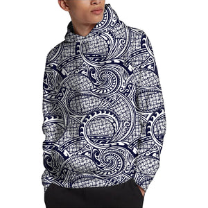 Blue Maori Polynesian Tribal Print Pullover Hoodie