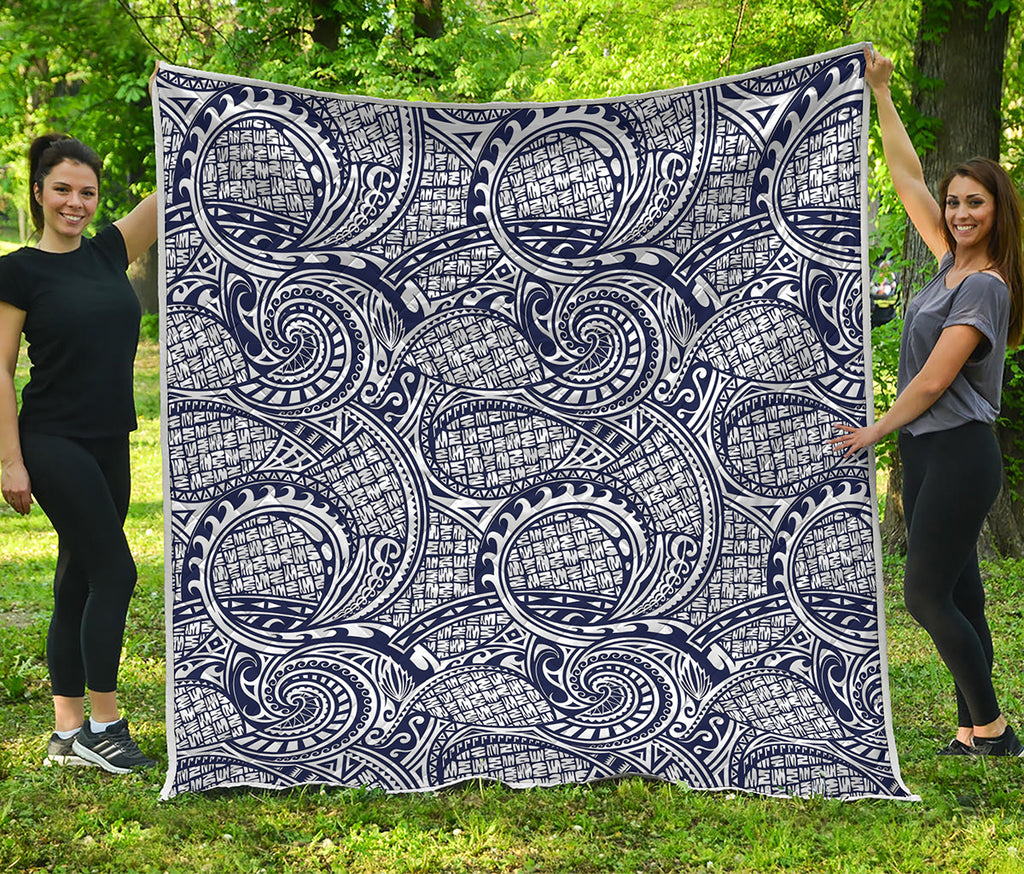 Blue Maori Polynesian Tribal Print Quilt