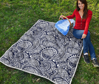 Blue Maori Polynesian Tribal Print Quilt