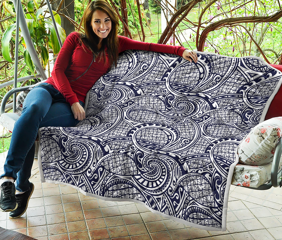 Blue Maori Polynesian Tribal Print Quilt