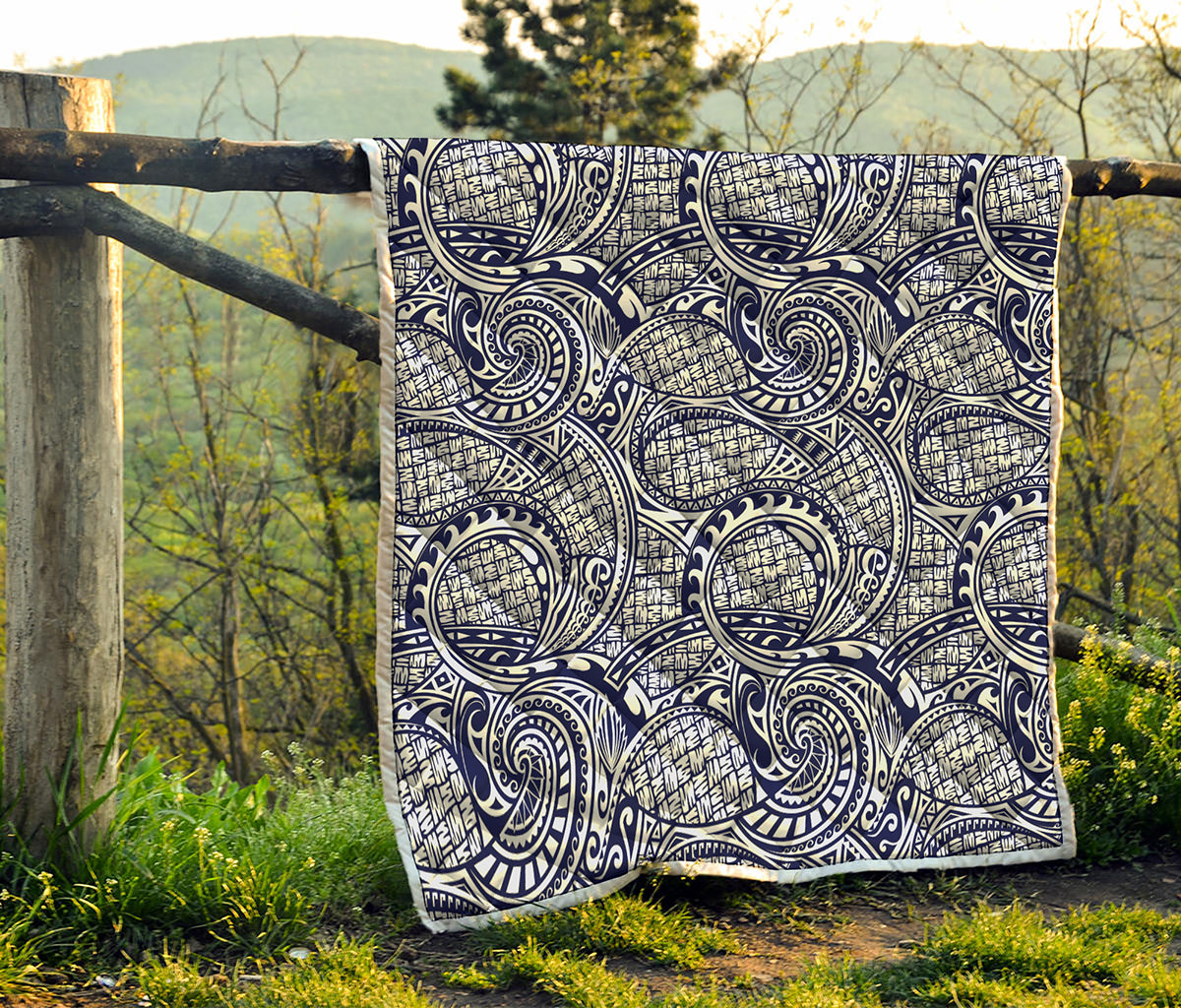 Blue Maori Polynesian Tribal Print Quilt