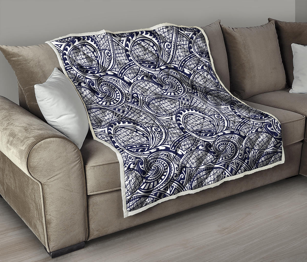 Blue Maori Polynesian Tribal Print Quilt