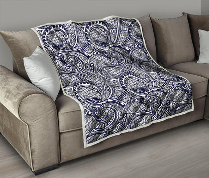 Blue Maori Polynesian Tribal Print Quilt