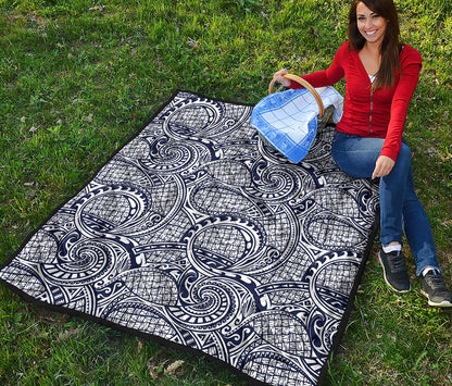 Blue Maori Polynesian Tribal Print Quilt
