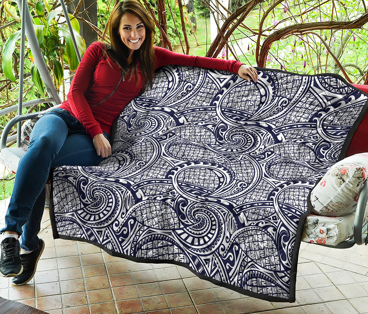 Blue Maori Polynesian Tribal Print Quilt