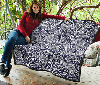 Blue Maori Polynesian Tribal Print Quilt