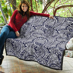 Blue Maori Polynesian Tribal Print Quilt