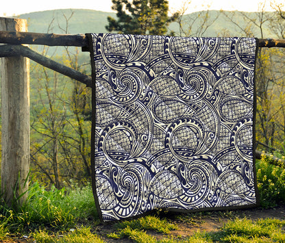 Blue Maori Polynesian Tribal Print Quilt