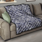 Blue Maori Polynesian Tribal Print Quilt