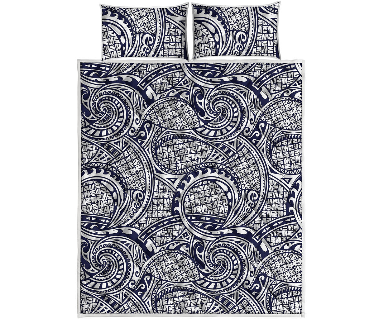Blue Maori Polynesian Tribal Print Quilt Bed Set