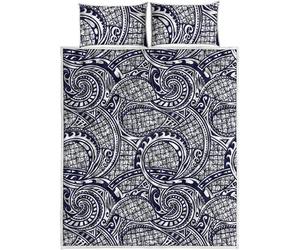 Blue Maori Polynesian Tribal Print Quilt Bed Set