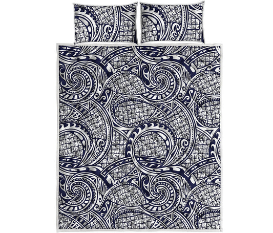 Blue Maori Polynesian Tribal Print Quilt Bed Set