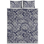 Blue Maori Polynesian Tribal Print Quilt Bed Set