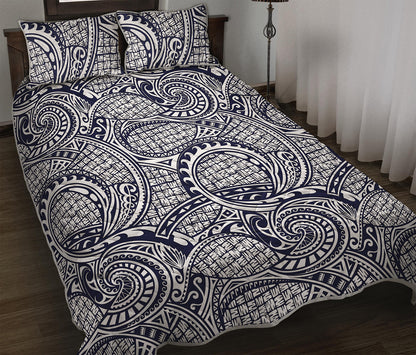 Blue Maori Polynesian Tribal Print Quilt Bed Set