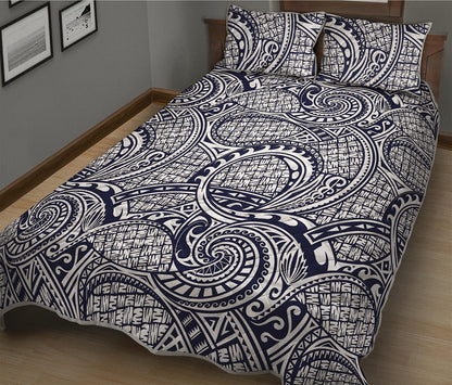 Blue Maori Polynesian Tribal Print Quilt Bed Set