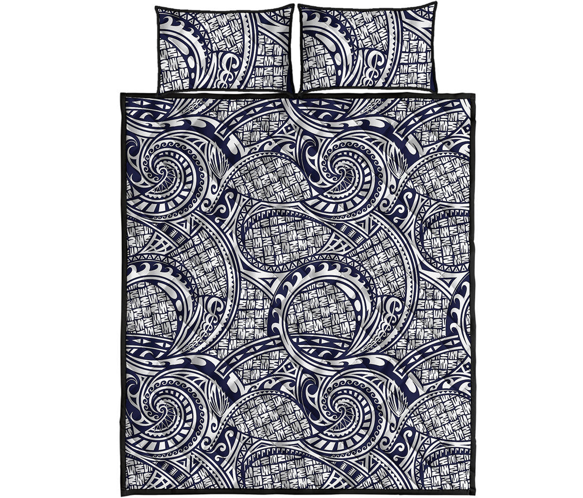 Blue Maori Polynesian Tribal Print Quilt Bed Set
