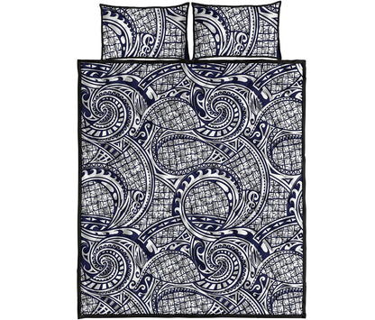 Blue Maori Polynesian Tribal Print Quilt Bed Set