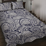 Blue Maori Polynesian Tribal Print Quilt Bed Set