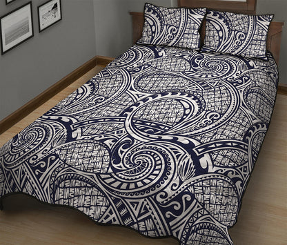 Blue Maori Polynesian Tribal Print Quilt Bed Set