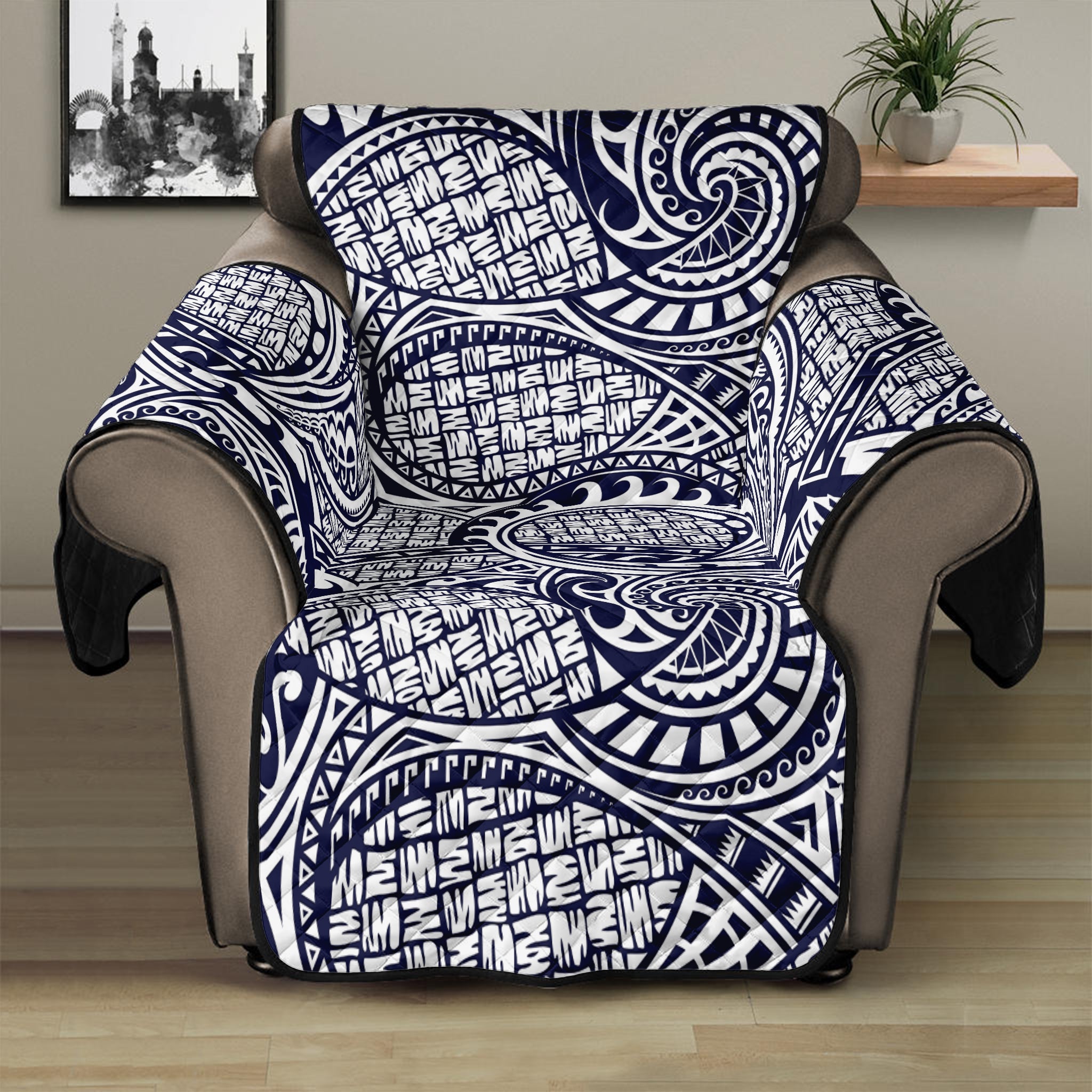 Blue Maori Polynesian Tribal Print Recliner Protector