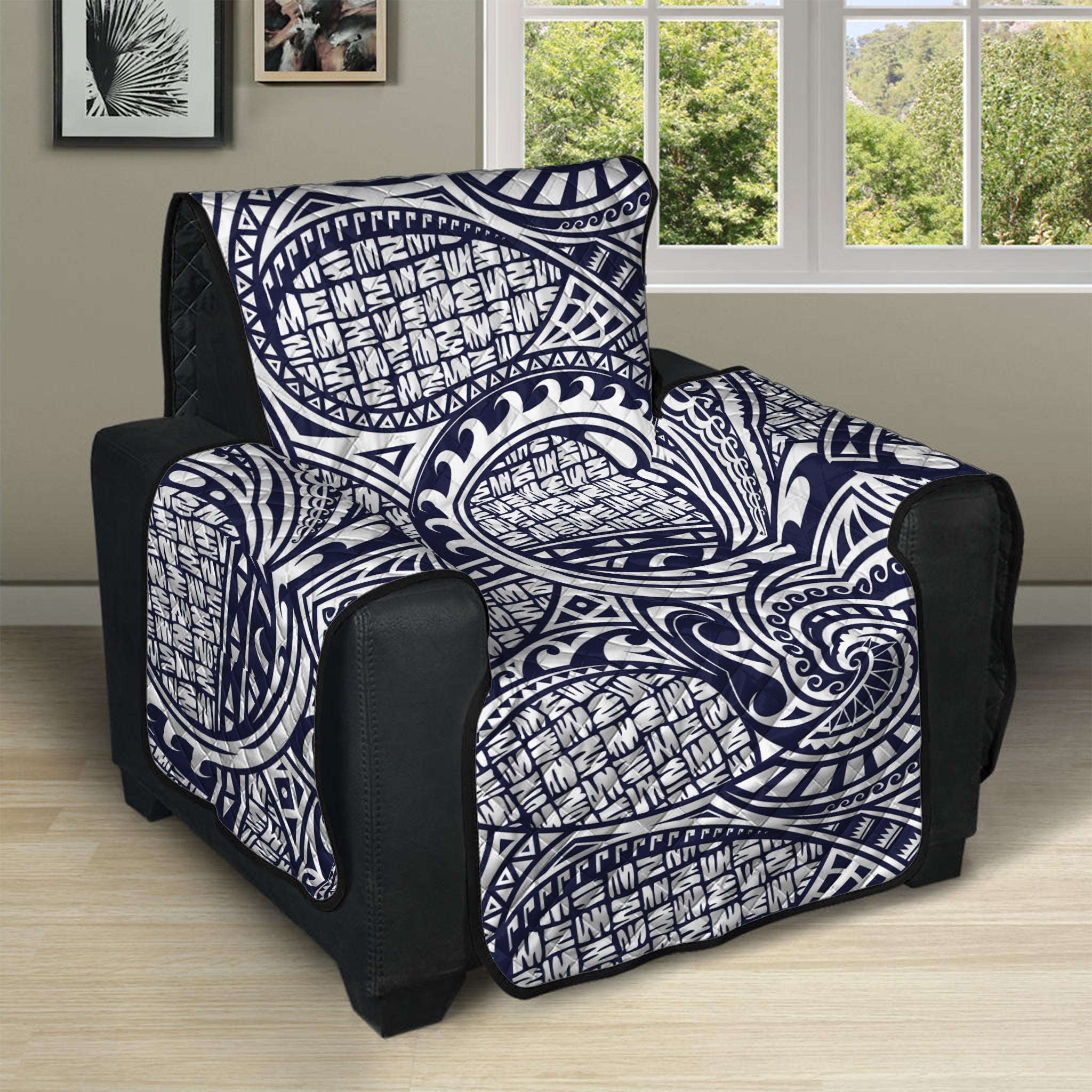 Blue Maori Polynesian Tribal Print Recliner Protector