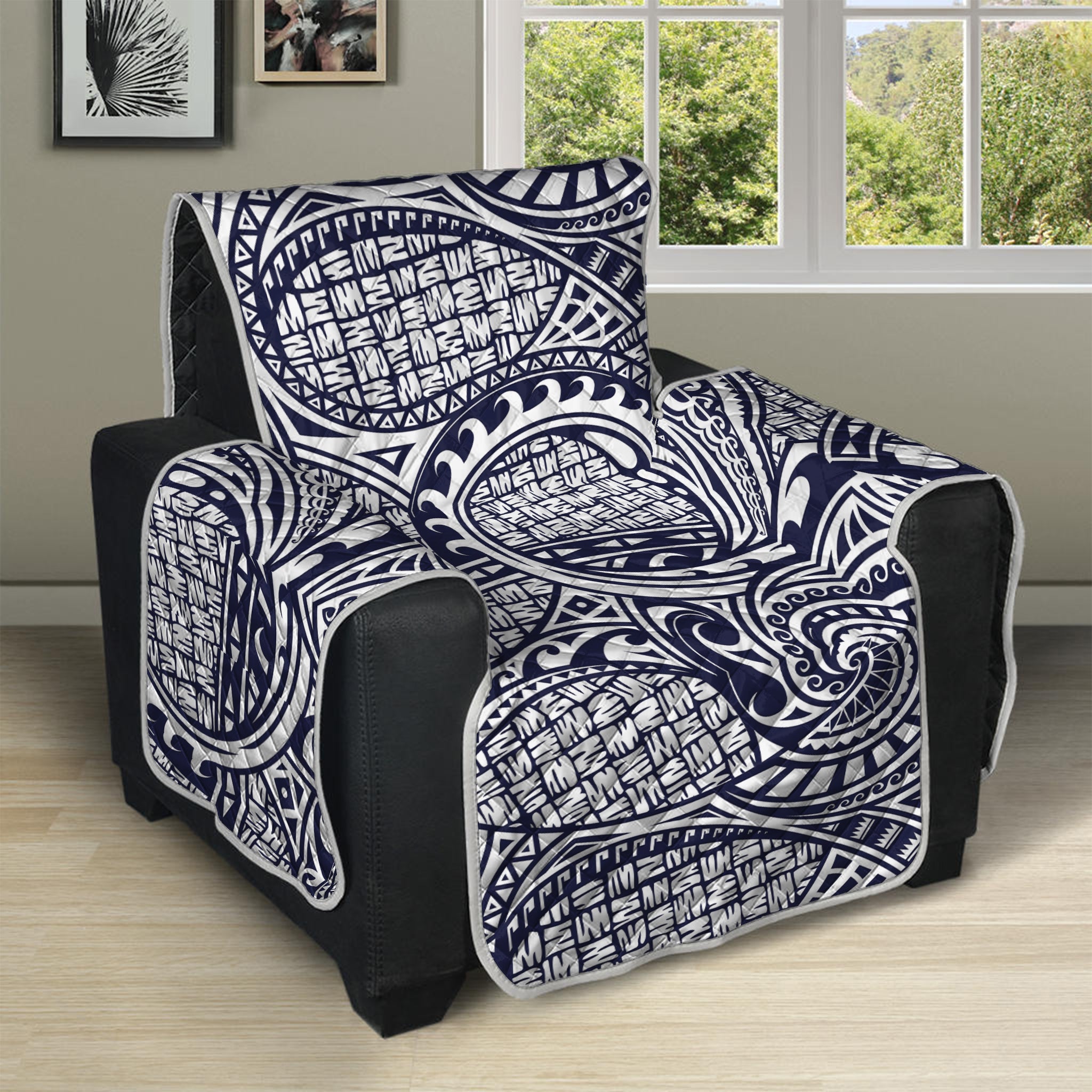 Blue Maori Polynesian Tribal Print Recliner Protector