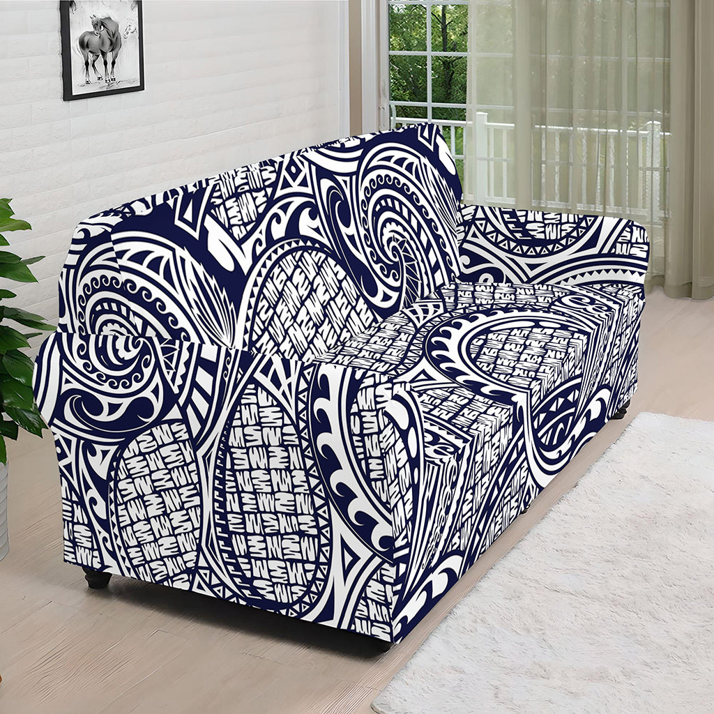 Blue Maori Polynesian Tribal Print Sofa Cover