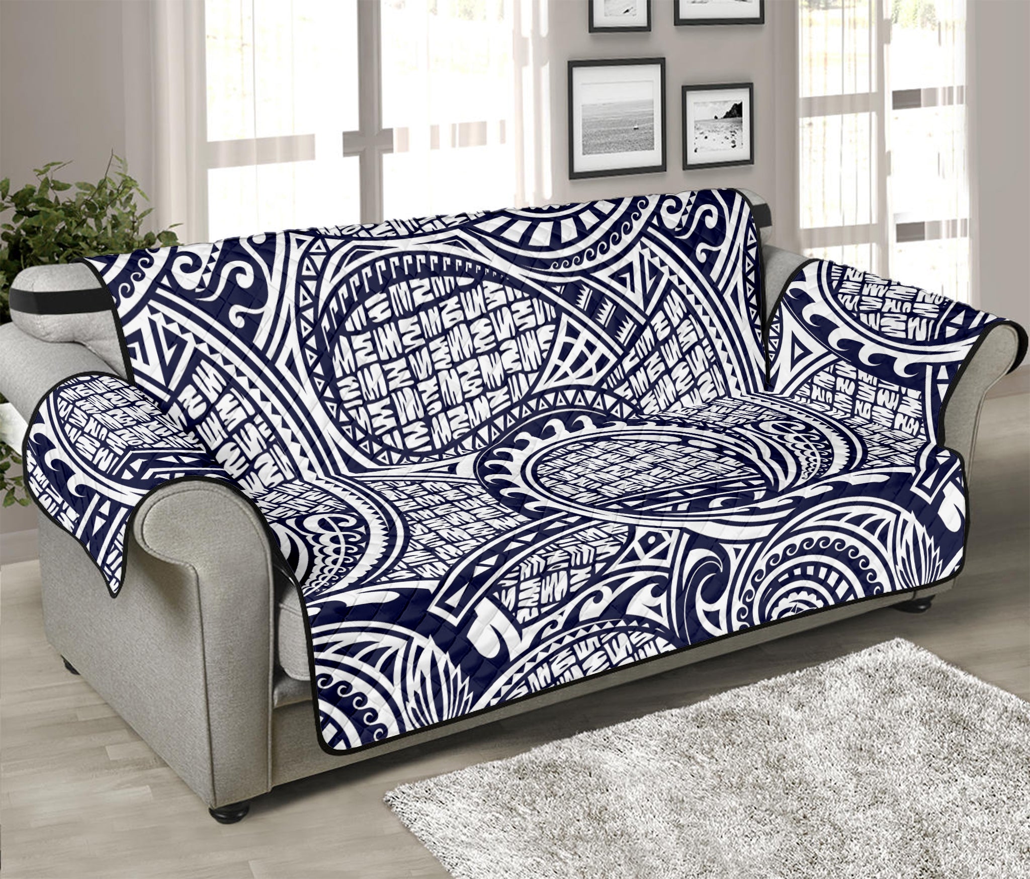 Blue Maori Polynesian Tribal Print Sofa Protector