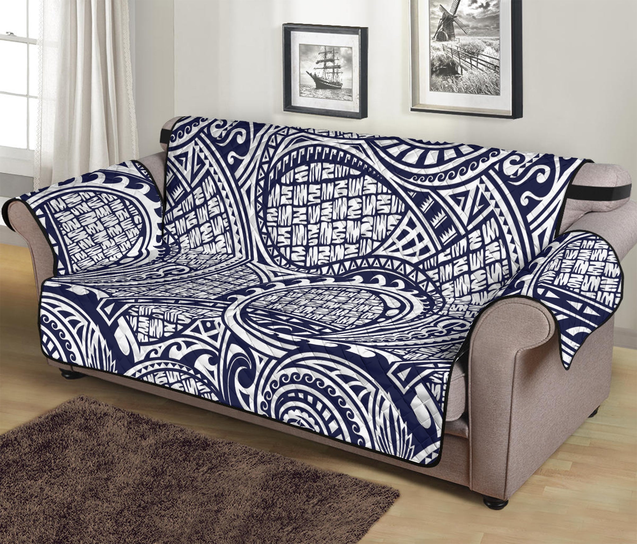 Blue Maori Polynesian Tribal Print Sofa Protector