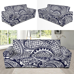 Blue Maori Polynesian Tribal Print Sofa Slipcover