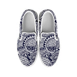 Blue Maori Polynesian Tribal Print White Slip On Shoes