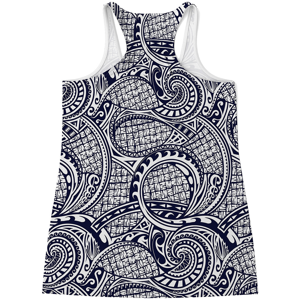 Blue Maori Polynesian Tribal Print Women's Racerback Tank Top