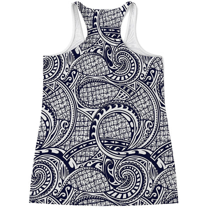 Blue Maori Polynesian Tribal Print Women's Racerback Tank Top