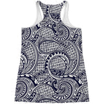Blue Maori Polynesian Tribal Print Women's Racerback Tank Top