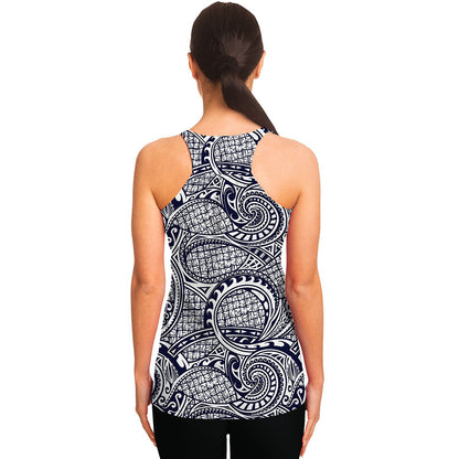 Blue Maori Polynesian Tribal Print Women's Racerback Tank Top