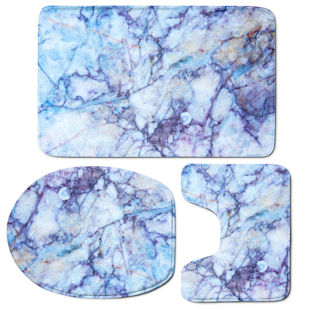 Blue Marble Print 3 Piece Bath Mat Set