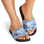 Blue Marble Print Black Slide Sandals
