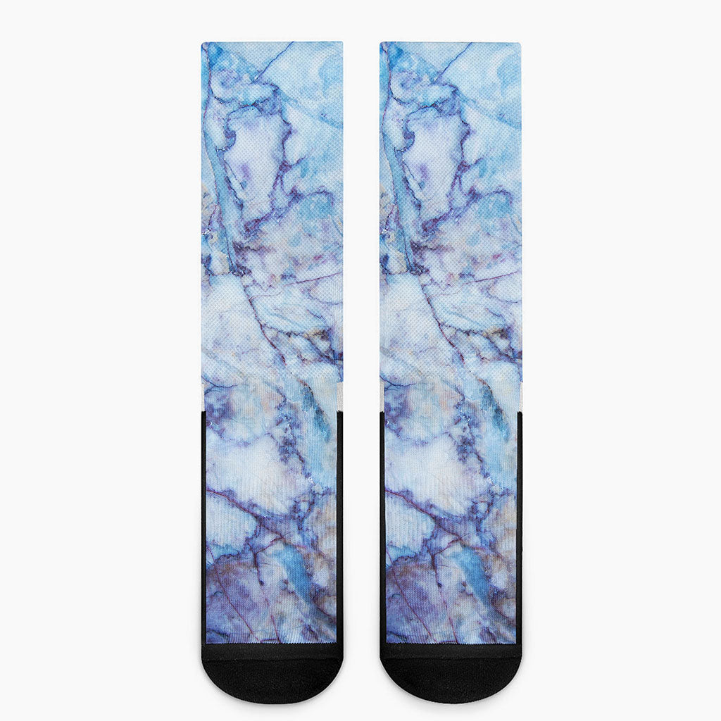 Blue Marble Print Crew Socks