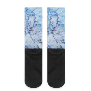 Blue Marble Print Crew Socks