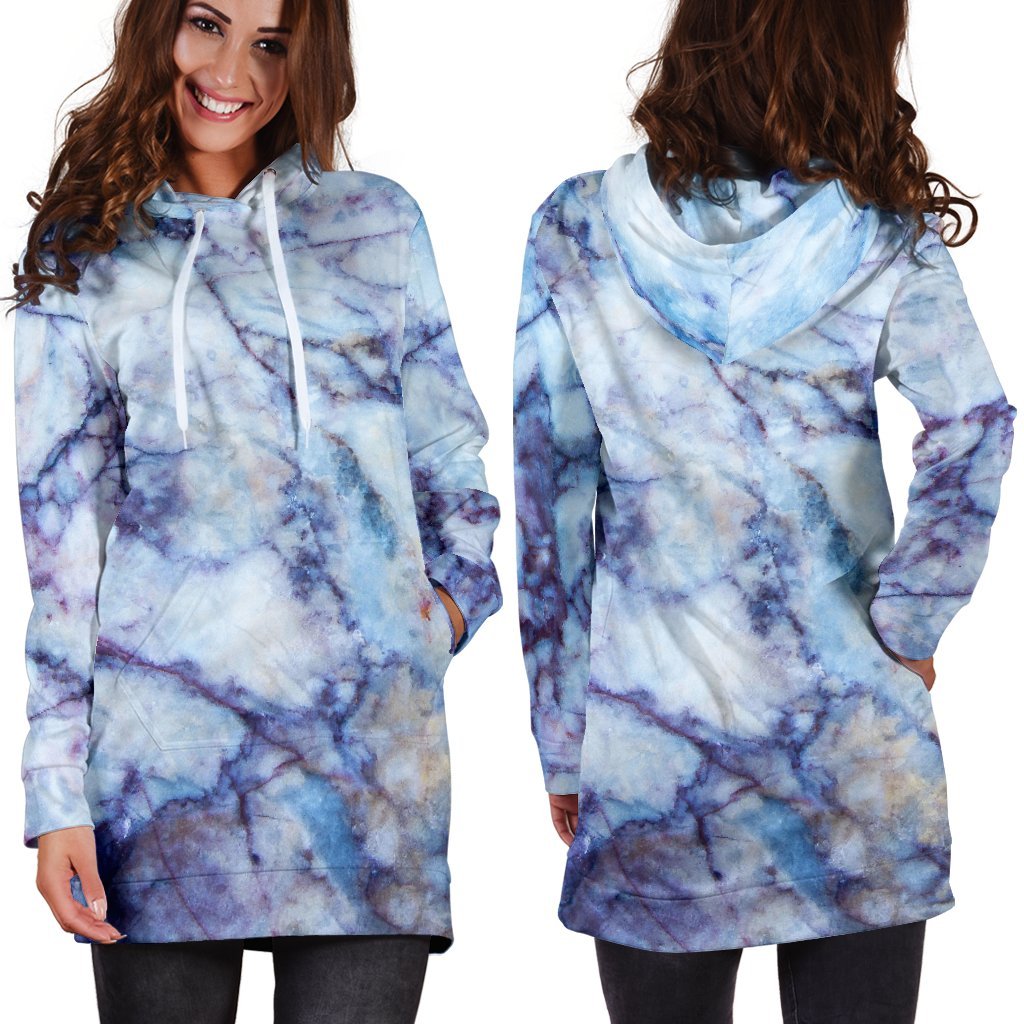 Blue Marble Print Hoodie Dress GearFrost