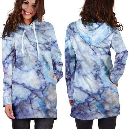 Blue Marble Print Hoodie Dress GearFrost