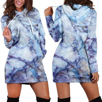 Blue Marble Print Hoodie Dress GearFrost