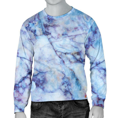 Blue Marble Print Men's Crewneck Sweatshirt GearFrost
