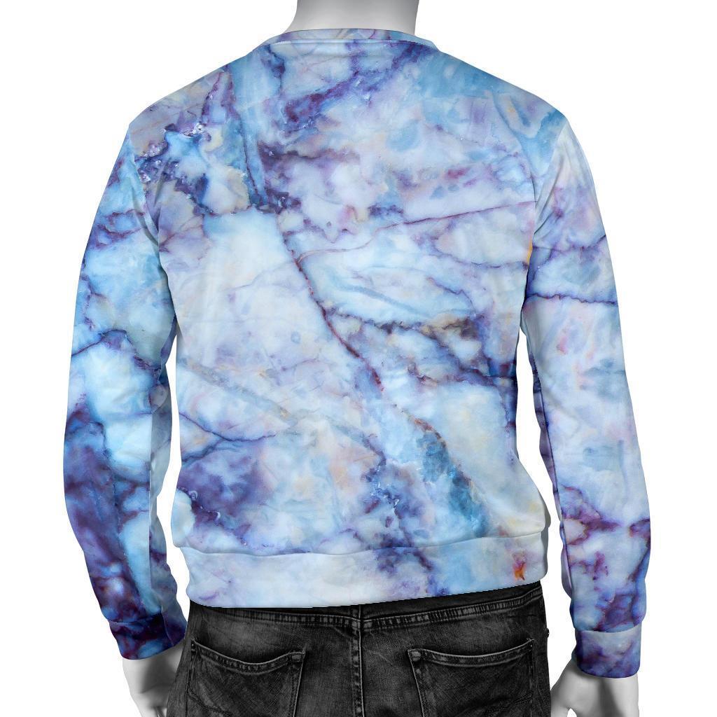 Blue Marble Print Men's Crewneck Sweatshirt GearFrost