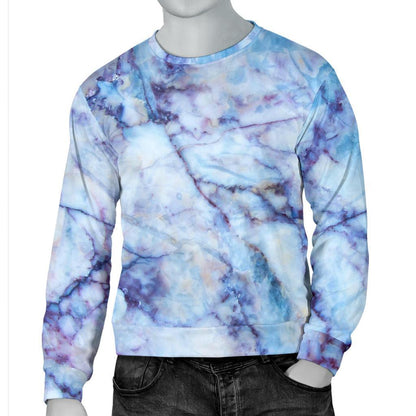 Blue Marble Print Men's Crewneck Sweatshirt GearFrost