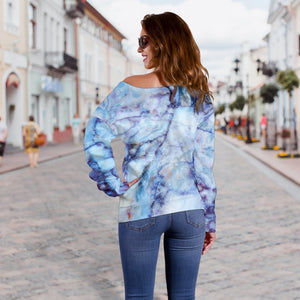 Blue Marble Print Off Shoulder Sweatshirt GearFrost