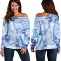Blue Marble Print Off The Shoulder Sweatshirt